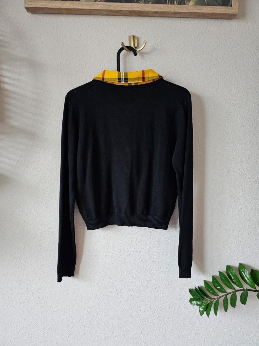 Collectif Black Cardigan with Yellow Tartan Collar - Picture 8 of 11